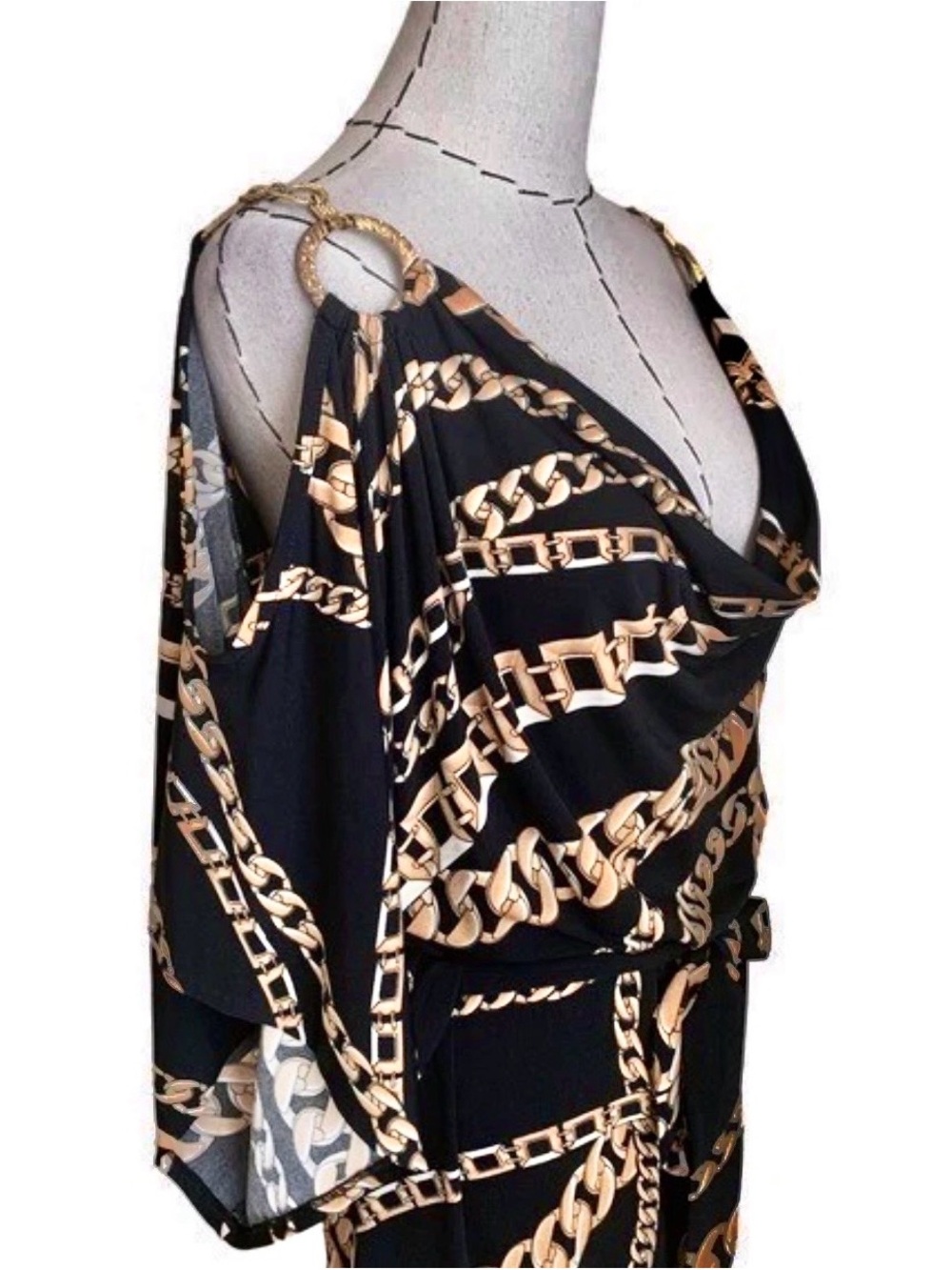 Cache Chain-Print Cold-Shoulder Midi Dress in mint condition size Large